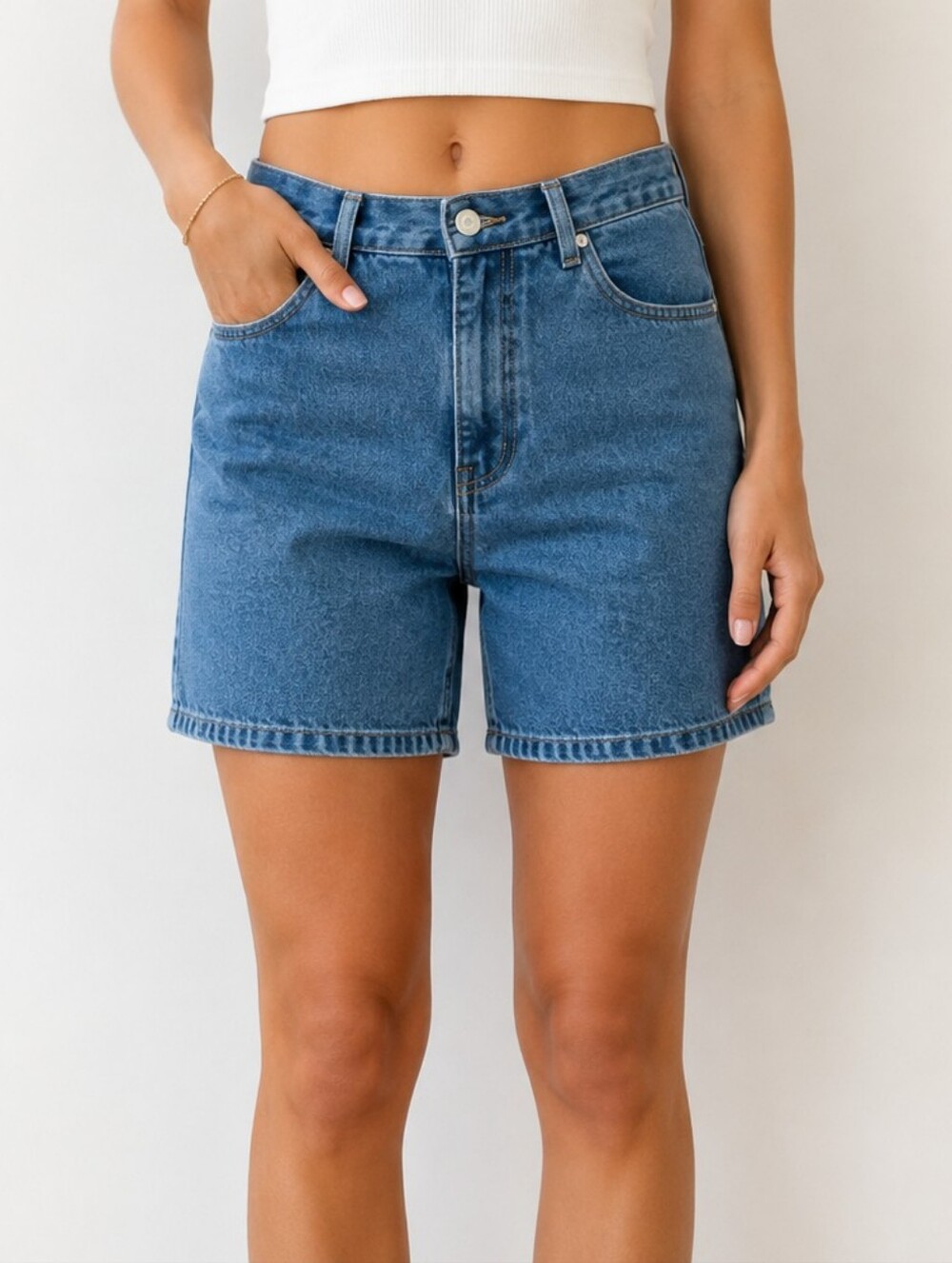 Variations Denim High Waist Casual Capsule Medium Wash Women's Mom Shorts 16